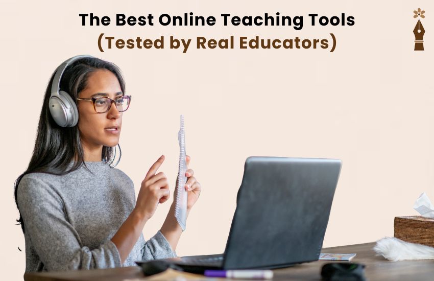 Teacher using online teaching tools like Nearpod, Google Forms, and Padlet during a virtual classroom session
