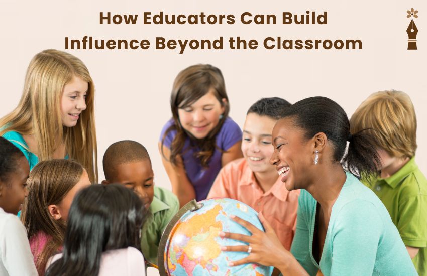Confident teacher speaking at a community event representing influence beyond the classroom