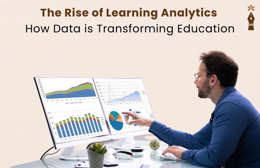 Students and teachers using tablets and AI tools for learning analytics in a smart classroom setting