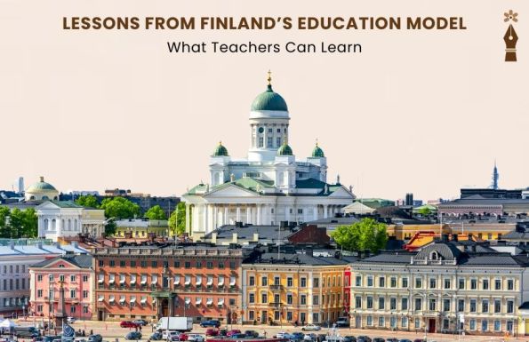 Happy Finnish students learning in a calm, group-based classroom with natural light and flexible seating