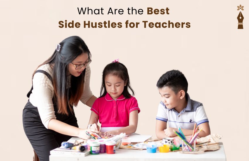 Teacher working on side hustle from home