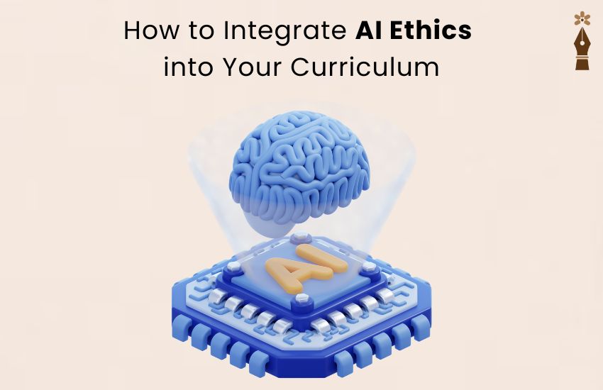 Students learning AI ethics in classroom using digital tools, group activities, and real-world examples