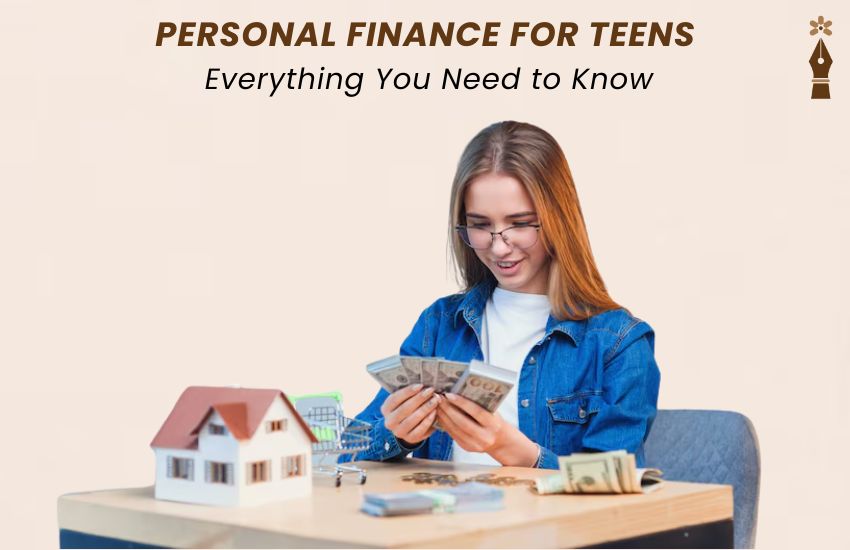 Teen learning personal finance basics like budgeting, saving, and managing money with guidance from a teacher