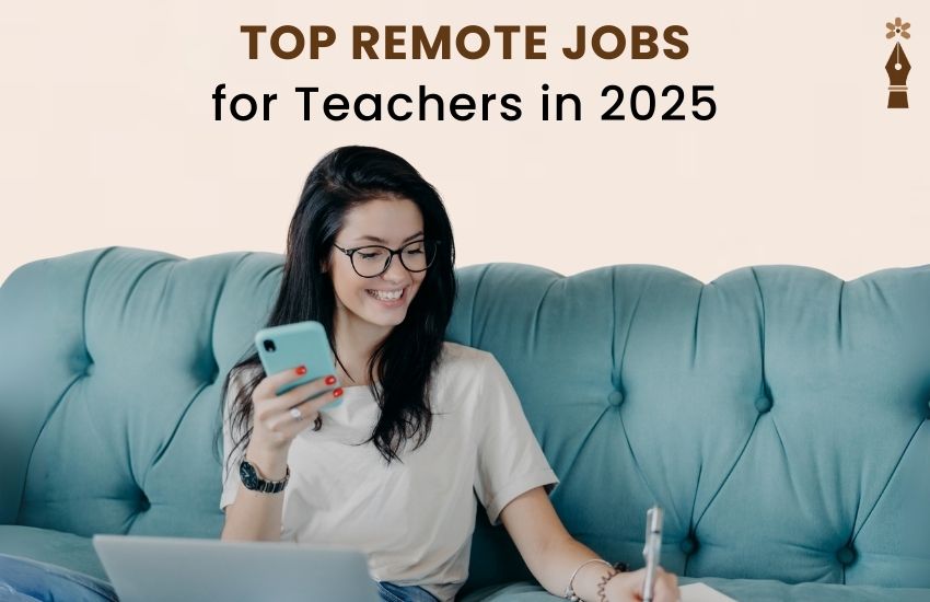 Teacher working remotely in 2025 using laptop for online tutoring and EdTech jobs.
