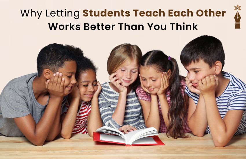 Students working together in classroom, teaching and learning from each other using peer-based learning strategies
