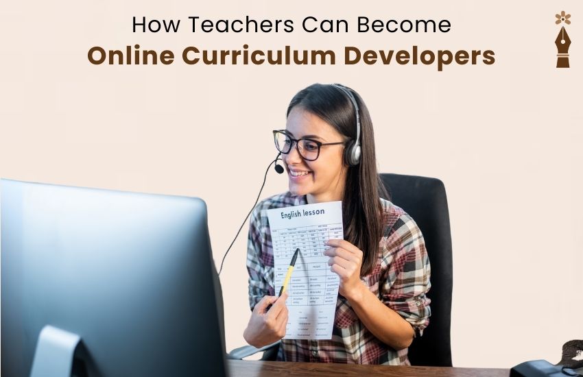 Teacher designing online curriculum with digital tools for e-learning in India